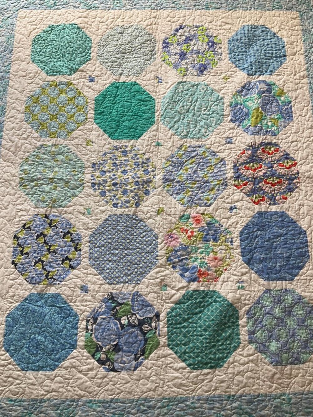 Handmade Reversible Quilt Floral & Geometric Patchwork Full/Twin 56"x66" French - Picture 6 of 10